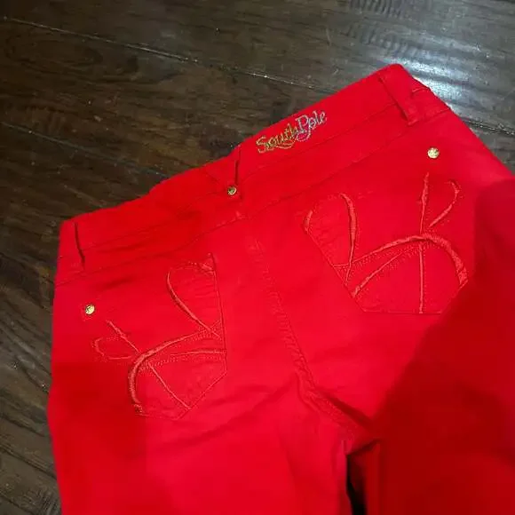 Southpole Red Denim Jeans, Y2K Streetwear Core, Size 9
